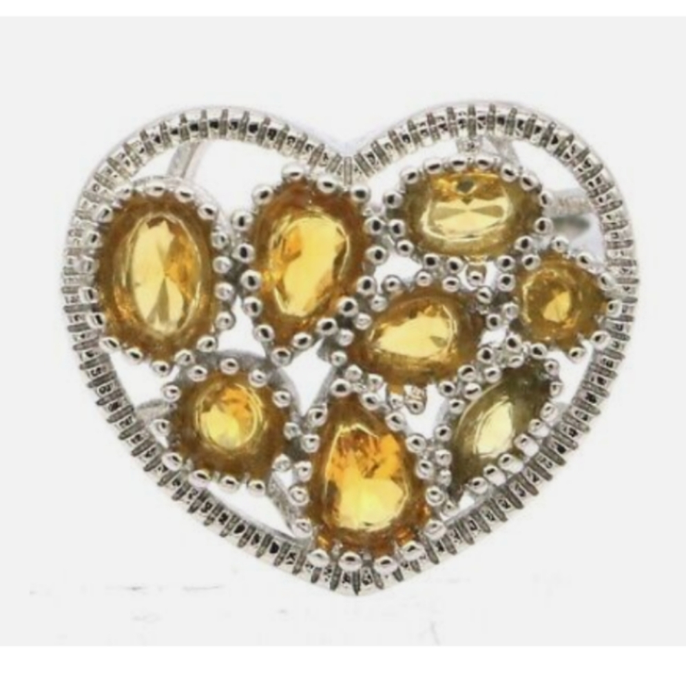 💜 ❤️ 💜 New golden citrine cz heart shaped sterling silver 💍 💜❤️💜